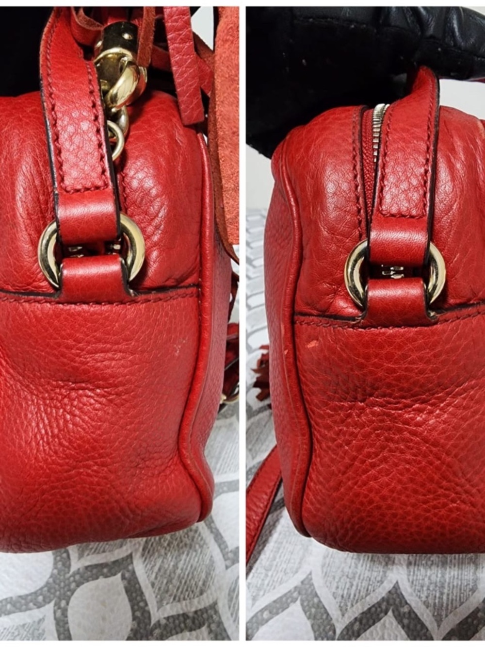 Authentic GUCCI Pebbled Calfskin Small Soho Disco Crossbody Bag Red - Picture 8 of 15